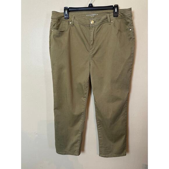 Chico’s The Platinum Crop Pants Plus Size Olive Green Large 14 Capri - Picture 1 of 5